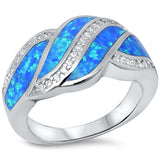Blue Opal and Cz .925 Sterling Silver Ring sizes 6-9