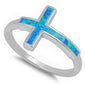 Blue Fire Opal Sideways Cross .925 Sterling Silver Ring Sizes 5-10