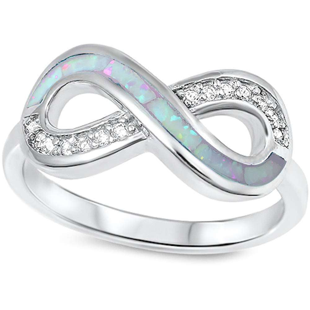White Opal & Cz Infinity .925 Sterling Silver Ring sizes 6-9
