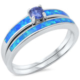  Tanzanite & Blue Opal .925 Sterling Silver Ring Set
