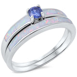 Tanzanite & White Opal .925 Sterling Silver Ring Set sizes 6-9