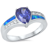 Pear Tanzanite, Blue Opal & Cz .925 Sterling Silver Ring