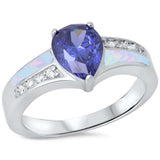 Pear Tanzanite, White Opal & Cz .925 Sterling Silver Ring sizes 6-9