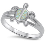 Fire White Opal turtle .925 Sterling Silver Ring