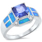 Princess Cut Tanzanite, Blue Opal & Cz .925 Sterling Silver Ring sizes 6-10