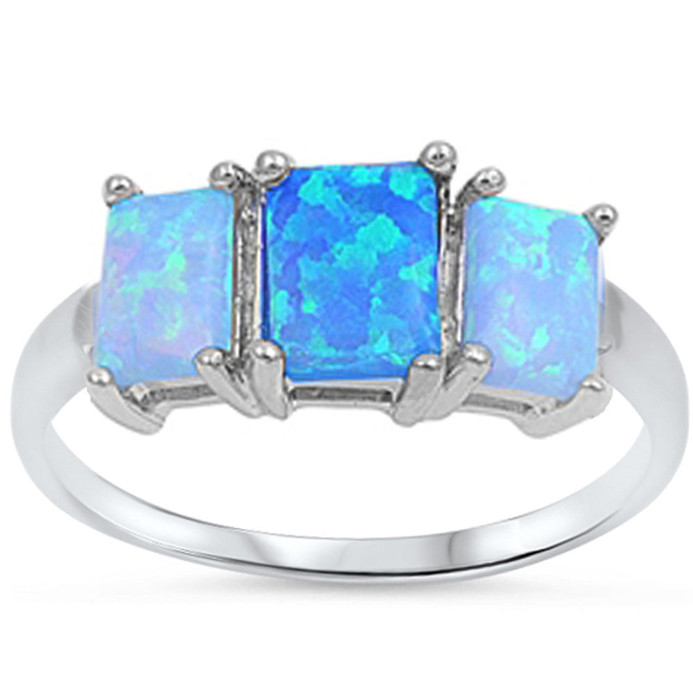 <span>CLOSEOUT!</span>Blue Fire Opal Three-stone Ring .925 Sterling Silver Sizes 4-6