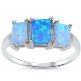 Blue Fire Opal Three-stone Ring .925 Sterling Silver