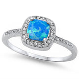 Sterling Silver Lab Created Blue Opal Gemstone Ring