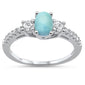 Natural Oval Larimar & Cubic Zirconia .925 Sterling Silver Ring Sizes 5-10