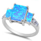 Radiant Cut Blue Opal & Cz .925 Sterling Silver Ring sizes 6-9