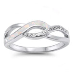 White Opal & Cz Infinity Style .925 Sterling Silver Ring