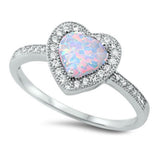 White Opal & Cz Heart .925 Sterling Silver Promise