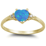 Yellow Gold Plated Blue Opal Heart & Cubic Zirconia .925 Sterling Silver Ring Sizes 6-8