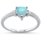 Natural Larimar Heart & Cz .925 Sterling Silver Ring Sizes 3-10