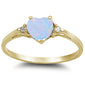 Yellow Gold Plated White Opal & Cubic Zirconia Heart .925 Sterling Silver Ring Sizes 6-8