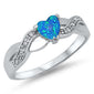 Blue Fire Opal Heart & Cz .925 Sterling Silver Ring sizes 5-9