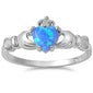 Lab Created Blue Opal Claddagh Ring .925 Sterling Silver Sizes 4-12
