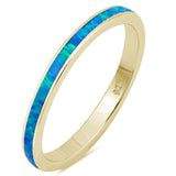 Blue Opal Band .925 Sterling Silver Ring Sizes 6-10