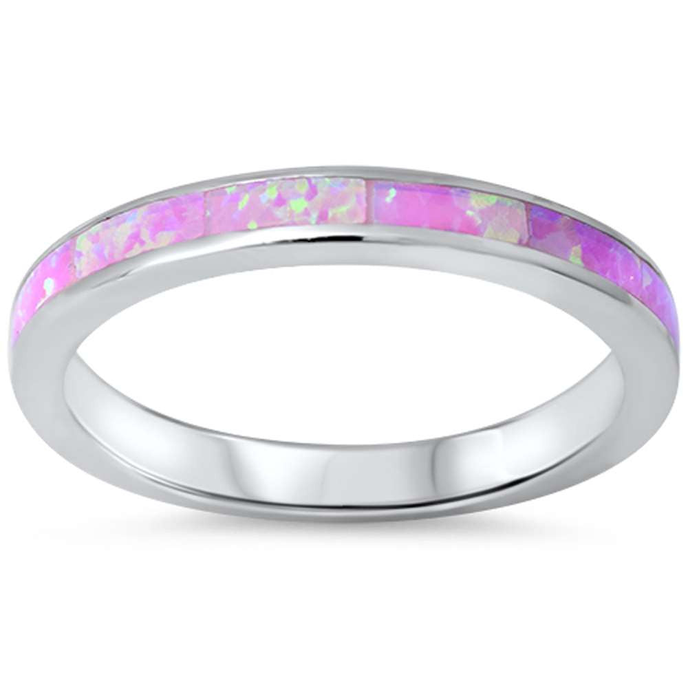 Pink Opal Band .925 Sterling Silver Ring sizes 5-10
