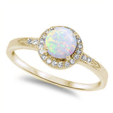 Yellow Gold Plated White Opal & Cubic Zirconia .925 Sterling Silver Ring