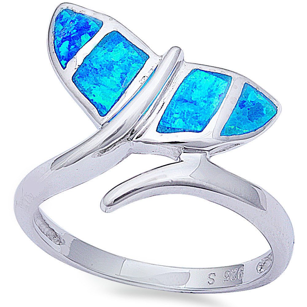 <span>CLOSEOUT!</span> Fire Blue Opal Whale Tail .925 Sterling Silver Ring