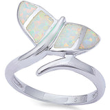 <span>CLOSEOUT!</span> Fire White Opal Whale Tail .925 Sterling Silver Ring