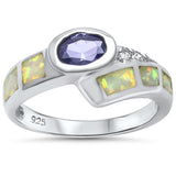 White Opal, Tanzanite & Cz .925 Sterling Silver Ring