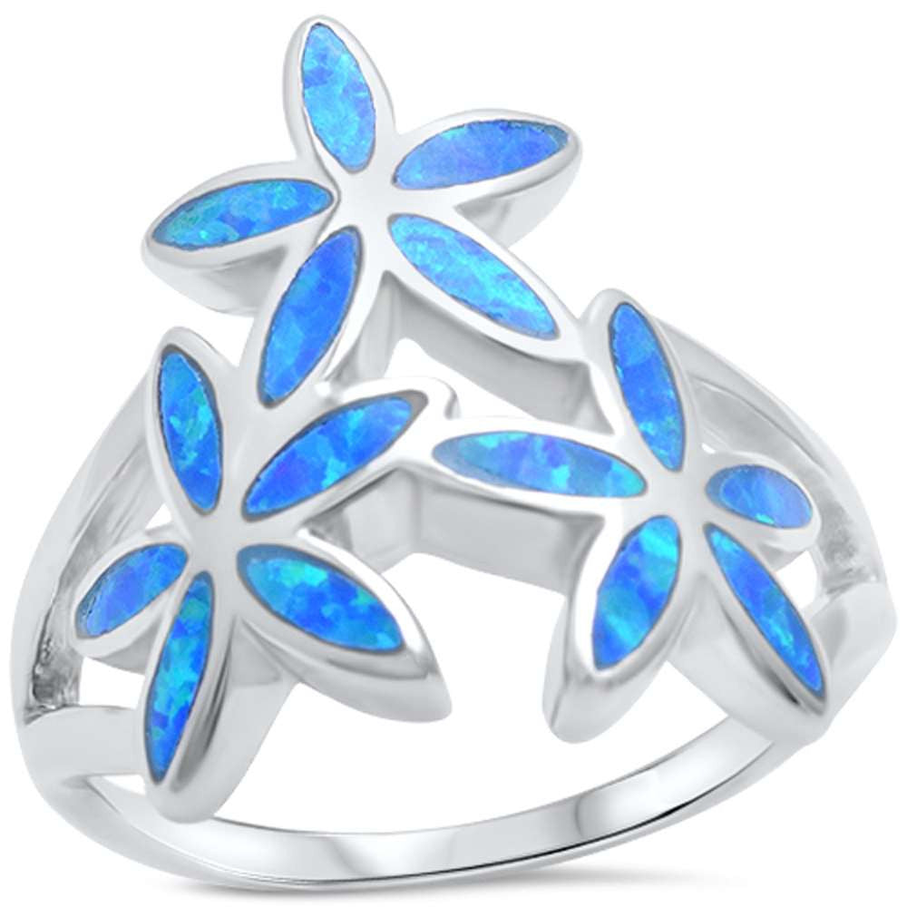 Blue Opal Flower .925 Sterling Silver Ring sizes 6-9