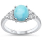Round Oval Larimar & Cubic Zirconia .925 Sterling Silver Ring Sizes 5-10