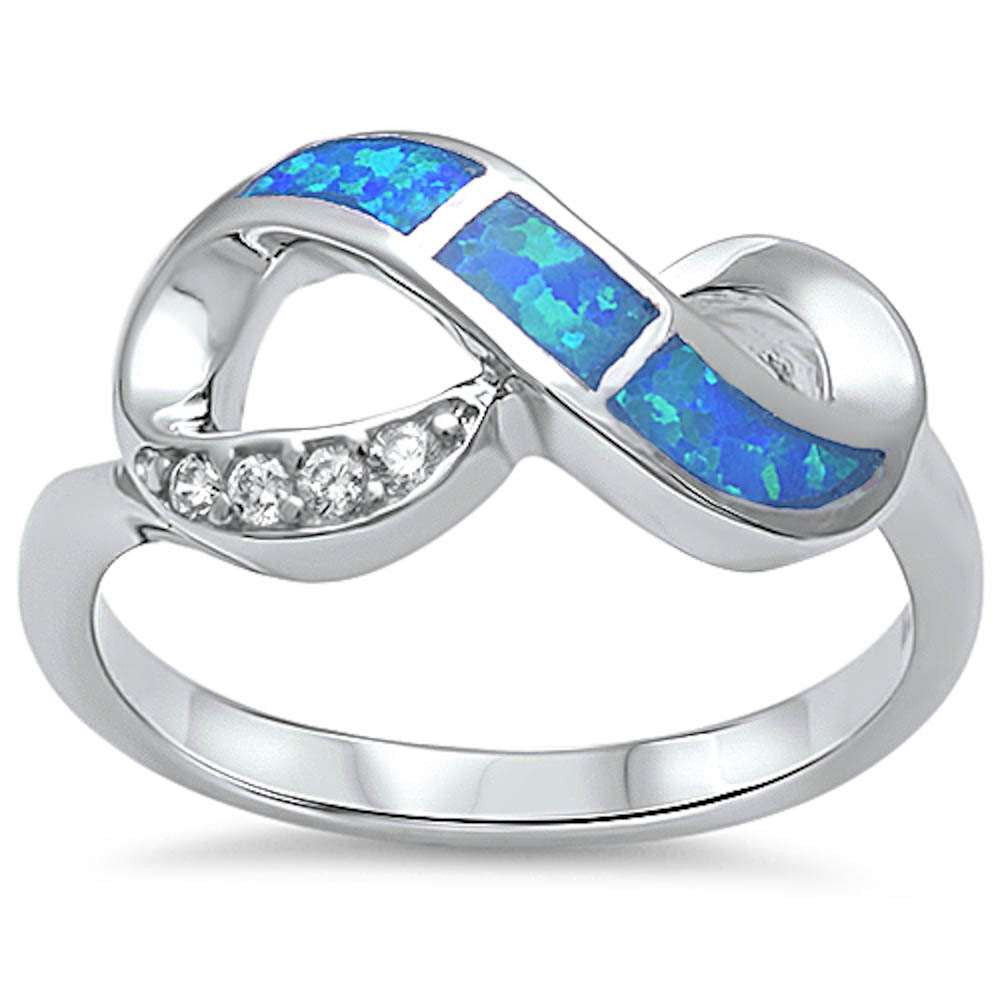 <span>CLOSEOUT!</span>New Design Blue Opal & Cubic Zirconia Infinity .925 Sterling Silver Ring Sizes 5-6