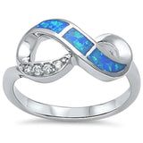New Design Blue Opal & Cubic Zirconia Infinity .925 Sterling Silver Ring Sizes 5-6