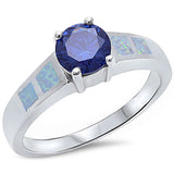 <span>CLOSEOUT!</span>Round Tanzanite & White Opal .925 Sterling Silver Ring
