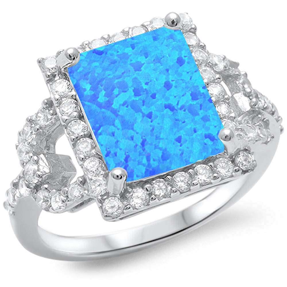 <span>CLOSEOUT!</span> Radiant Shape Blue Fire Opal & Sparkling Cubic Zirconia .925 Sterling Silver Ring Sizes 5-10