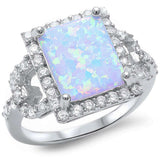 Radiant Shape White Fire Opal & Sparkling Cubic Zirconia .925 Sterling Silver Ring Sizes 5-10