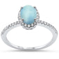 Natural Oval Larimar & Cubic Zirconia Engagement .925 Sterling Silver Ring Sizes 6-10