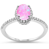 Oval Pink Opal & Cubic Zirconia .925 Sterling Silver Ring