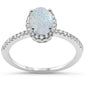 Oval White Opal Halo Cubic Zirconia  .925 Sterling Silver Ring Sizes 4-12