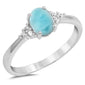 Oval Natural Larimar & Round Cubic Zirconia .925 Sterling Silver Ring Sizes 4-11