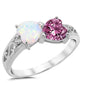 White Opal & Pink Cz Heart .925 Sterling Silver Ring Sizes 4-10