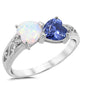 White Opal & Tanzanite Heart .925 Sterling Silver Ring Sizes 5-10