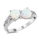 Two Heart White Opal .925 Sterling Silver Ring