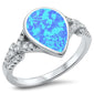 <span>CLOSEOUT! </span>Pear Shape Blue Opal & Cubic Zirconia.925 Sterling Silver Ring Sizes 5