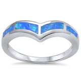  Blue Opal V Shape Chevron Band .925 Sterling Silver Ring