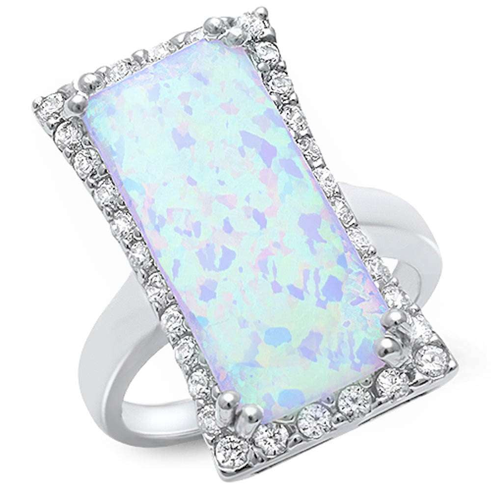 <span>CLOSEOUT!</span> Cocktail Style White Fire Opal & Cubic Zirconia .925 Sterling Silver Ring Sizes 6,8,10
