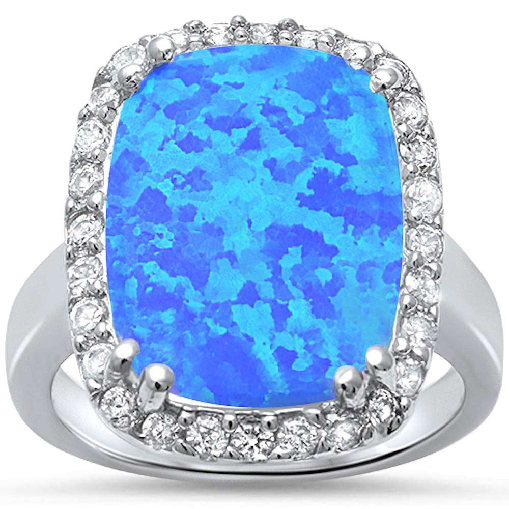 <span>CLOSEOUT!</span>Elegant Blue Fire Opal & Cubic Zirconia .925 Sterling Silver Ring