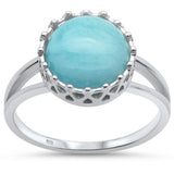 Natural Larimar Crown Design .925 Sterling Silver Ring Sizes 5-10