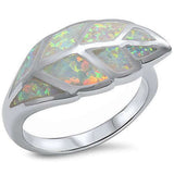  White Fire Opal Leaf .925 Sterling Silver Ring