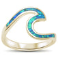 Yellow Gold Plated Wave Ocean Blue Opal  .925 Sterling Silver Ring Sizes 6-8