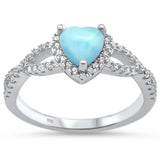 Natural Larimar Heart with CZ Promise Ring .925 Sterling Silver Ring Sizes 5-10