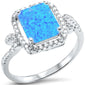 <span>CLOSEOUT! </span>Radiant Cut Blue Opal & Cubic Zirconia .925 Sterling Silver Ring